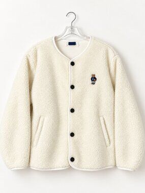 Yale Jacket Ivory Sherpa Fleece Teddy Bulldog Varsity Medium Oversized